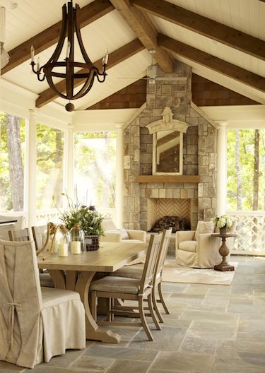 french country room exposed wooden beams